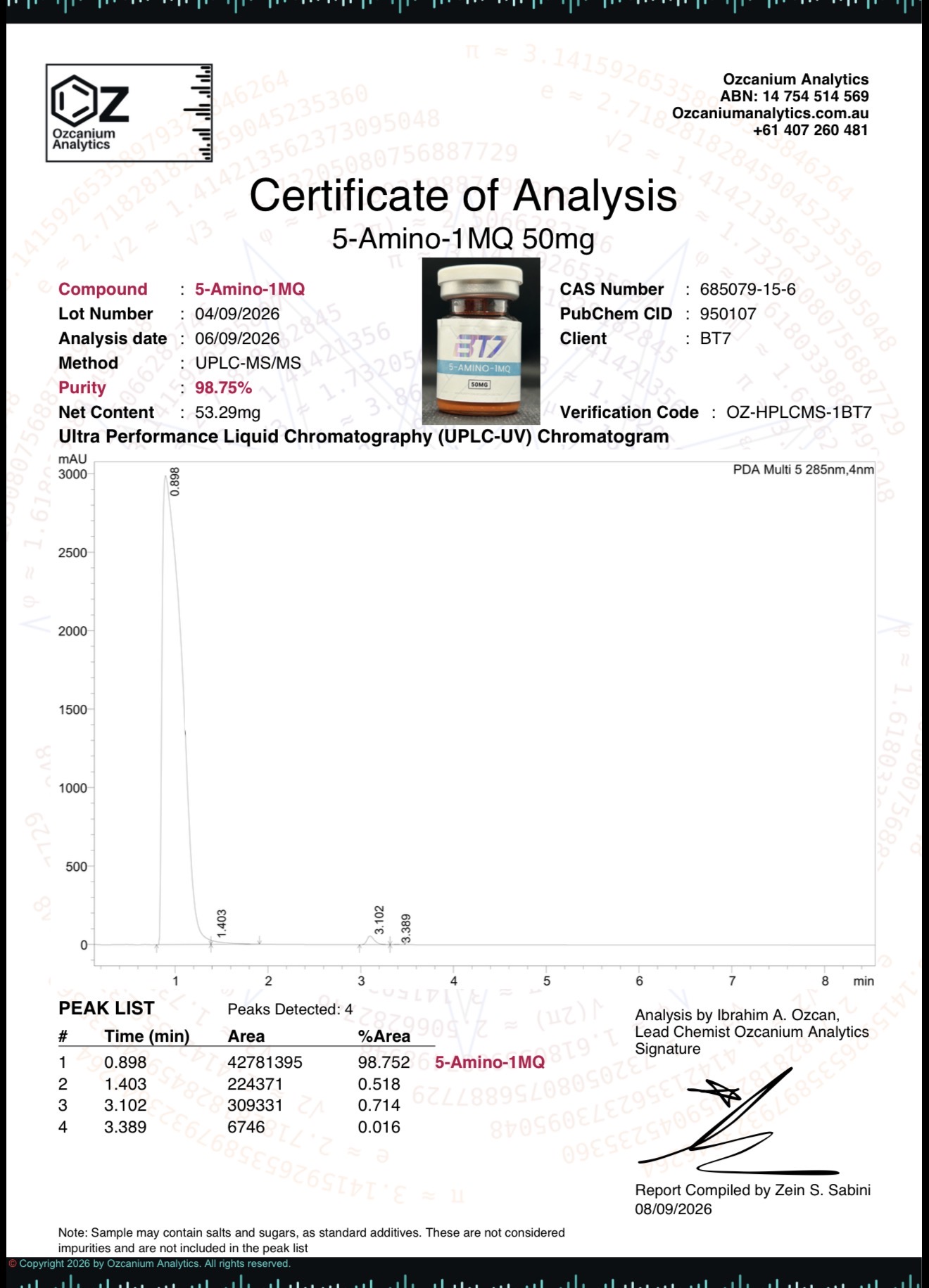 5-AMINO-1mq 50mg – BT-7